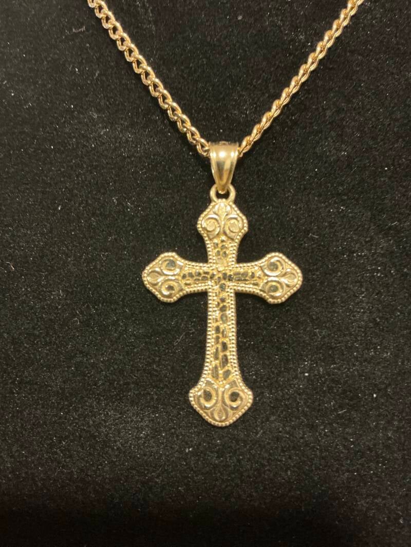 CADENA 14K CUBANA CON CRUZ NUGGET