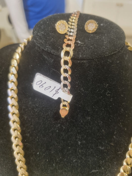 Combo de Aretes Cadena y Manilla 14K