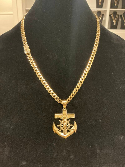 CADENA MÓNACO CON DIJE DE ANCLA CON CRUCIFIJO
