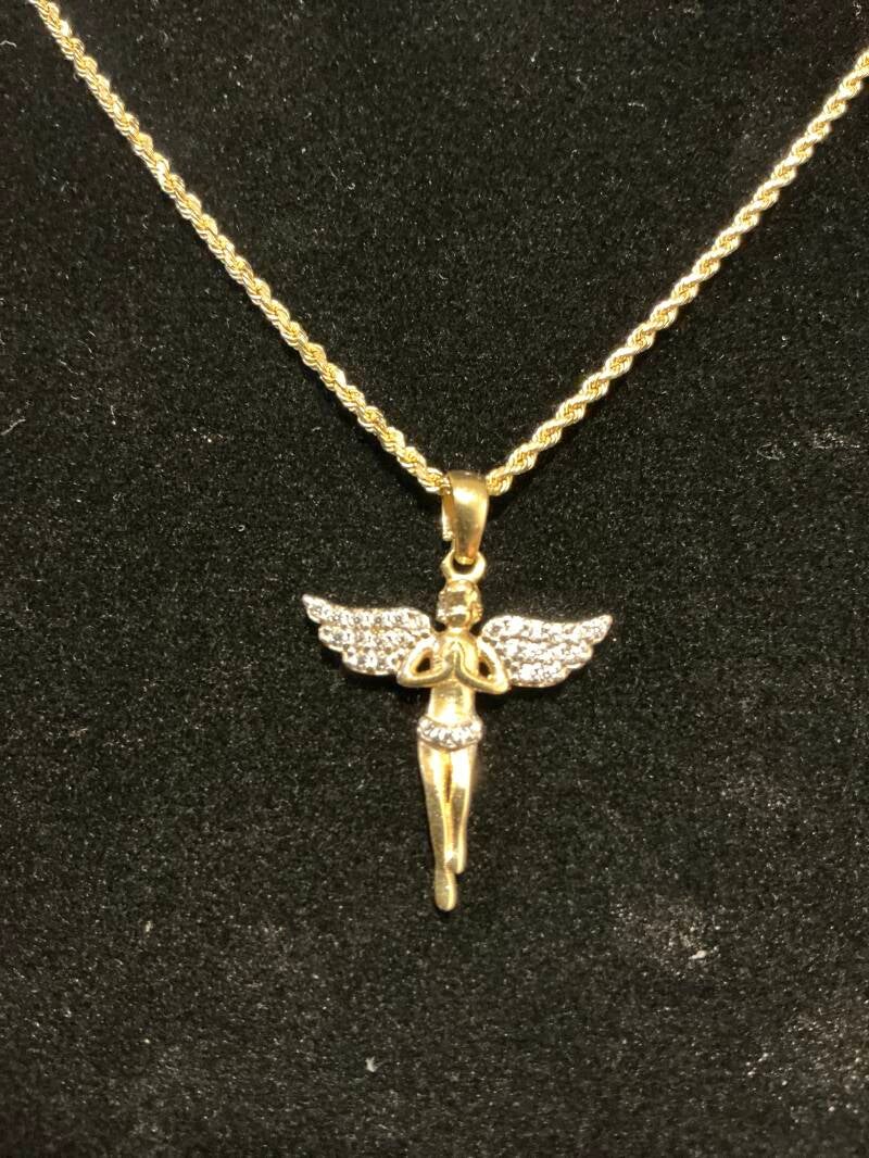 CADENA ROPE CON ÁNGEL TODO SÓLIDO 14K