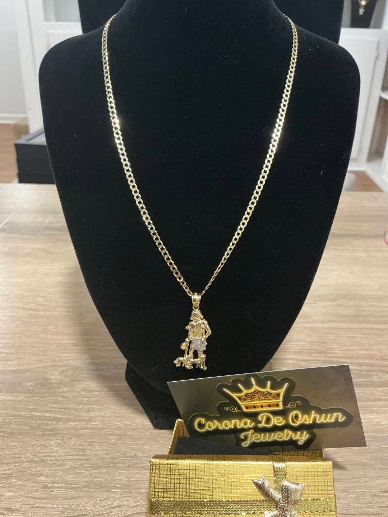 CADENA CORTE BRILLO CUBANA CON DIJE DE SAN LÁZARO