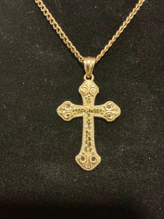 CADENA 14K CUBANA CON CRUZ NUGGET