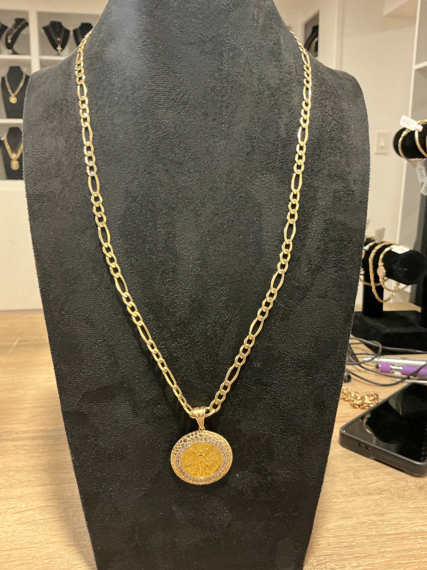 CADENA FÍGARO 14K CON MEDALLA DE CENTENARIO 10K
